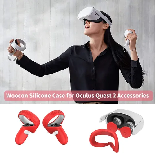 Vista 6 de 3 en 1 para Oculus Quest 2 accesorios, Quest 2 VR cubierta facial de silicona impermeable para controlador, funda de protección contra caídas