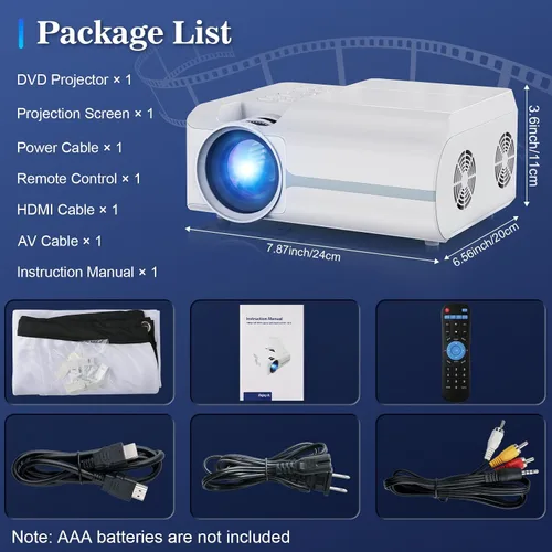 Vista 9 de [Usado] Proyector de DVD portátil con reproductor de DVD integrado, mini proyector de películas con altavoz integrado, compatible