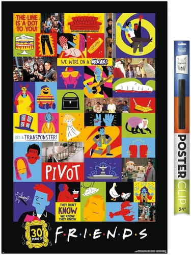 Vista 17 de Trends International Friends 30th - Póster de pared con cuadrícula, 22.4 pulgadas de largo x 14.7 pulgadas, versión enmarcada en madera de granero