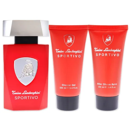 Vista 2 de Tonino Lamborghini Lamborghini Sportivo - Set de regalo de 3 piezas para hombre, 4.2 onzas EDT, bálsamo para después del afeitado, gel de ducha