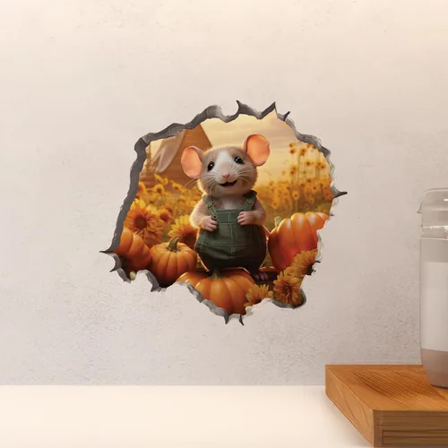 Vista 4 de Calcomanía de pared 3D con parche de calabaza con agujero de ratón