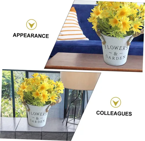 Vista 6 de ARTIBETTER 1 pieza de margarita de hierro con cuerda de hierro para decoración de mesa para Salas de Casa falsa margarita bonsái amarillo flores