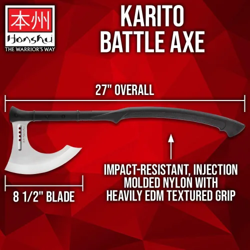 Vista 2 de HONSHU Karito - Hacha de batalla con funda de cuero, hoja de acero inoxidable 7Cr13, mango de nailon moldeado por inyección resistente a