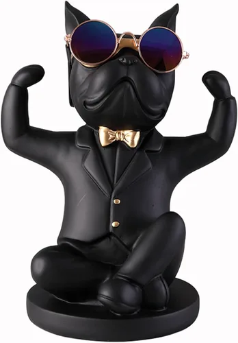 Vista 10 de Resin Bulldog Tray Statue Animal Sculpture Storage Bank Coin Dog French Table Home Candy for Decorations Home Decor Office Cute Butler Statues(Black)