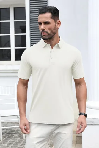 Vista 4 de MAGCOMSEN Camisas polo de manga corta para hombre, de algodón, piqué de 3 botones, ajuste clásico, informal, camisetas de golf