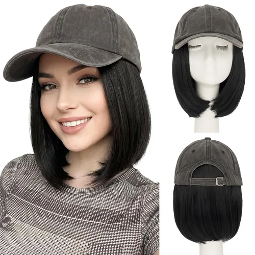 Vista 47 de SEGO - Gorra de béisbol con extensiones de cabello para mujer, resistente al calor, sintético, 6 pulgadas, ajustable, corta, recta, peluca