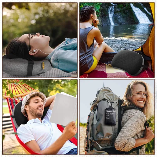 Vista 6 de TREKOLOGY Almohada de camping con funda extraíble, almohada inflable para mochileros, almohadas inflables ultraligeras para dormir almohada compacta