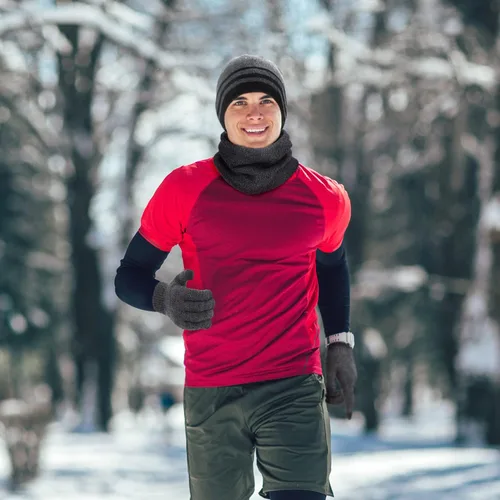 Vista 6 de Gorro de invierno para hombre, bufanda de punto cálida y guantes de pantalla táctil, 3 piezas