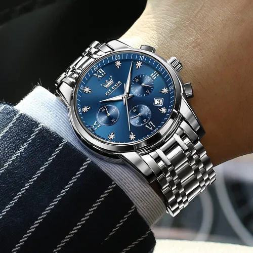 Vista 8 de OLEVS Watch Men Stainless Steel Chronograph Watches for Men Luxury Waterproof with Date Analog Quartz Diamond Business Mens Watch Fashion Luminous