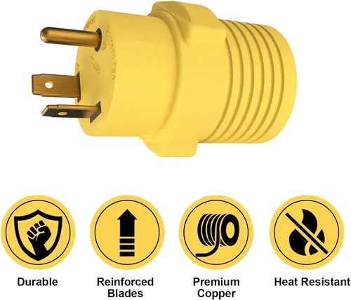 Vista 5 de Enchufe adaptador RV de 50 amperios a 30 amperios, TT-30P macho a 14-50R hembra adaptador de corriente para RV, reemplazo compacto de Dogbone
