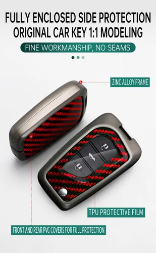 Vista 5 de ontto Funda para llave de automóvil compatible con llavero plegable Toyota, soporte de metal con patrón de carbono para Fortuner Tundra Camry RAV4