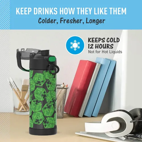 Vista 6 de THERMOS FUNTAINER Botella de agua con boquilla, 16 onzas, Minecraft, el estilo puede variar