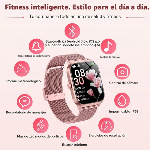 Vista 8 de Reloj inteligente para mujer, responder/hacer llamadas, voz AI, reloj inteligente HD de 1.85 pulgadas compatible con iPhone/Samsung/Android, más