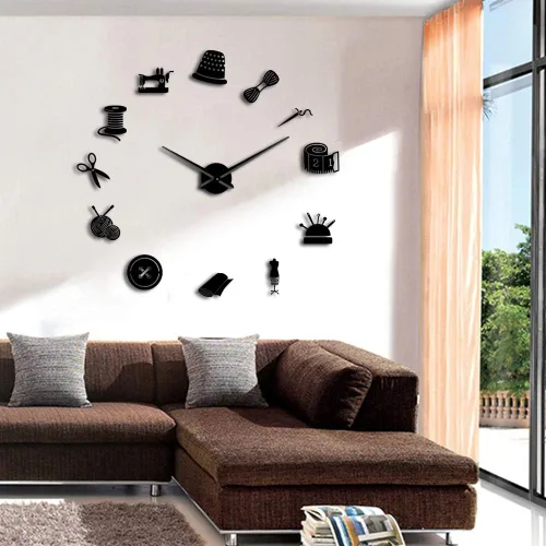 Vista 5 de The Geeky Days Tailor Shop Reloj de pared gigante de bricolaje, costurera, costurera, maniquí, máquina de coser, barra de agujas, reloj grande