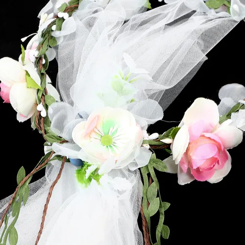 Vista 6 de Minkissy Diadema de velo de novia, diadema de velo blanco, corona de flores con cinta ajustable para mujer