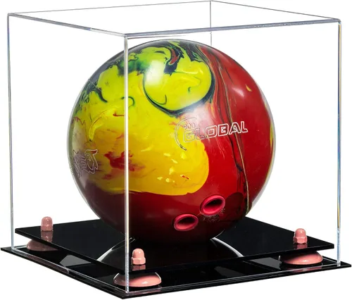 Vista 8 de Better Display Cases Acrylic Bowling Ball Display Case with Mirror Case, Yellow Risers and Clear Base (B33/A028)