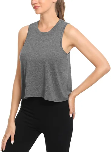Vista 4 de Paquete de 4 camisetas cortas de entrenamiento para mujer, cuello alto, sin mangas, atléticas, fluidas, musculares, camisetas de gimnasio