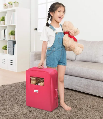 Vista 5 de Badger Basket Estuche de viaje doble para muñecas, se adapta a muñecas de 18 pulgadas, incluye 2 camas para muñecas, mantas, compartimentos