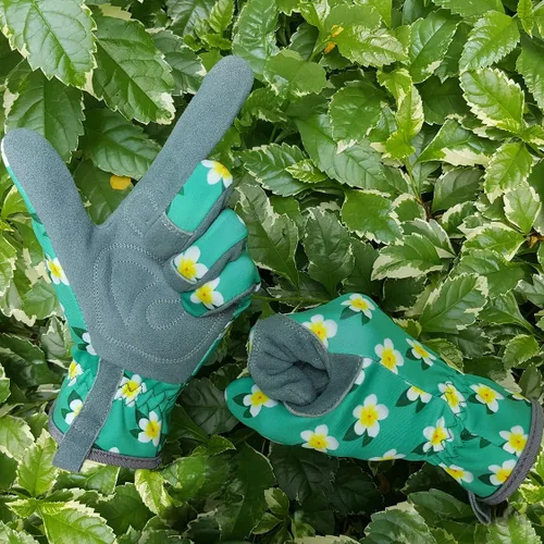 Vista 6 de SKYDEER Guantes de jardinería de piel de ciervo genuina para mujer, ultrasuaves y acolchados, ajuste cómodo para el trabajo (SD6611/M)