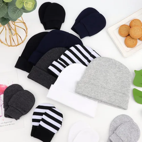 Vista 4 de BQUBO Baby Hats and Mittens Infant Cotton Beanie Gloves No Scratch Set Newborn Hospital Hat for Boys Girls