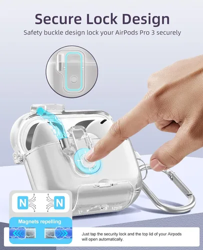 Vista 3 de TiMOVO Funda transparente para AirPods Pro 3 (2025) con bloqueo seguro