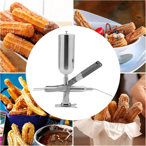 Vista 2 de Máquina manual de churros verticales de servicio pesado de 5 L, fabricante de donas españolas, llenado de acero inoxidable, máquina de donas
