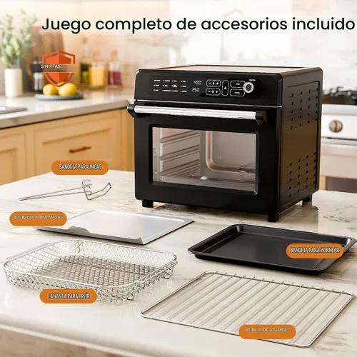 Vista 4 de Kismile Combo de horno tostador y freidora de aire 25QT, 12 en 1, acero Negro