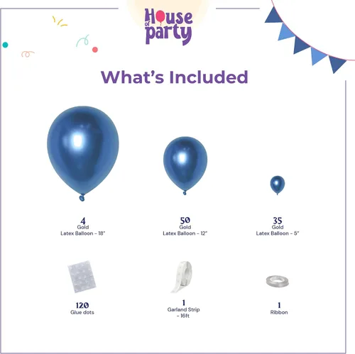 Vista 2 de HOUSE OF PARTY Globos azules metálicos: guirnalda de globos azules, globos metálicos azules de 5/12/18 pulgadas para decoraciones de graduación