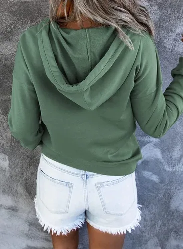 Vista 2 de Dokotoo - Sudaderas con capucha para mujer, con cuello de botón y cordón de ajuste, sudaderas casuales de manga larga