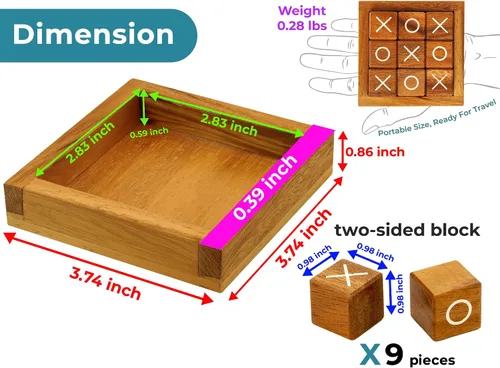 Vista 2 de BSIRI Tic Tac Toe para niños y adultos, decoración para mesa de café de sala de estar y escritorio, juegos familiares nocturnos, juegos de mesa