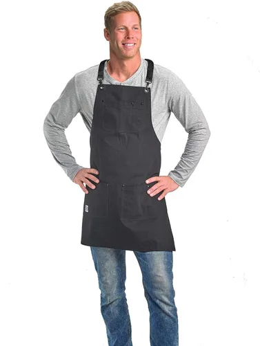 Vista 6 de Mercer Culinary Metro Edge Renegade - Delantal con peto, color negro y correas de cuero marrón