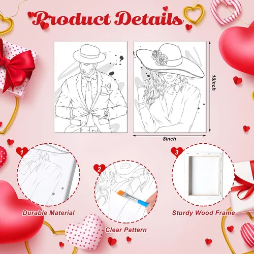 Vista 2 de Zhanmai Kit de 112 Piezas para Beber y Pintar para Adultos Noche de Cita Kit de Pintura de Lienzo Predibujado para Parejas Arte de Pintura en Lienzo