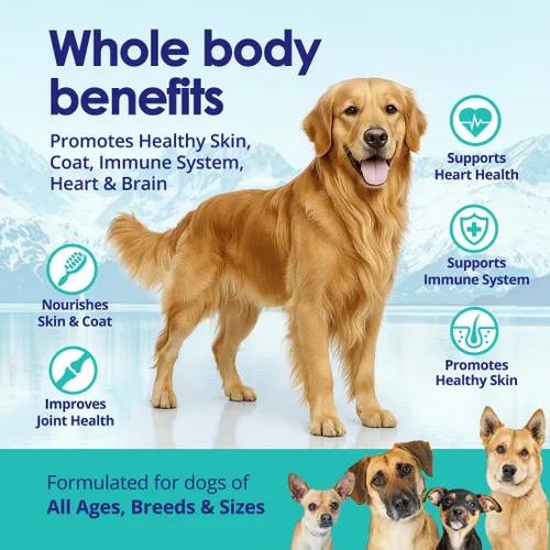 Vista 4 de Aceite de pescado líquido para perros con ácidos grasos Omega 3, 6 y 9, capturado en el medio silvestre de Islandia, suplemento para la piel