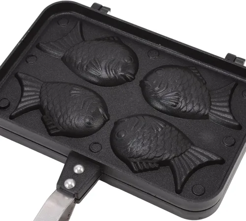 Vista 2 de Zetiling Taiyaki Utensilios para hornear, Taiyaki doble bandeja para hornear, waffle, forma de pescado Taiyaki, máquina de pasteles antiadherente