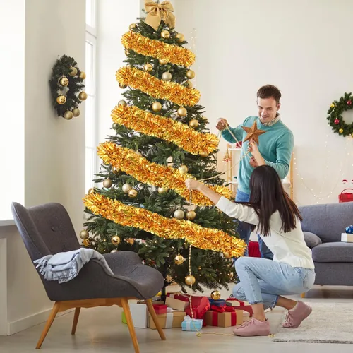 Vista 4 de Guirnalda de oropel de Navidad de 33 pies, guirnalda gruesa de oropel para decoración del árbol de Navidad, guirnalda metálica para Navidad