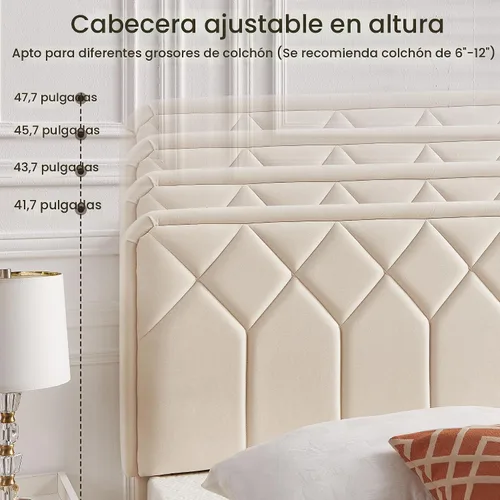 Vista 6 de VECELO Marco de Cama Tamaño Twin con Plataforma Tapizada de Terciopelo Premium con Cabecera Ajustable en Altura/Base de Colchón, Soporte de Listones