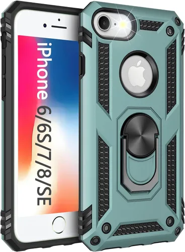 Vista 31 de Korecase Funda para iPhone 8, protección de cámara, armadura militar, doble capa, soporte compatible con iPhone 6 6s y iPhone 7 8, color negro