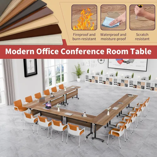 Vista 7 de Mesa de conferencias plegable, mesas de sala de conferencias con ruedas, mesa rectangular grande y plegable para reuniones de 6 a 12 personas, mesa