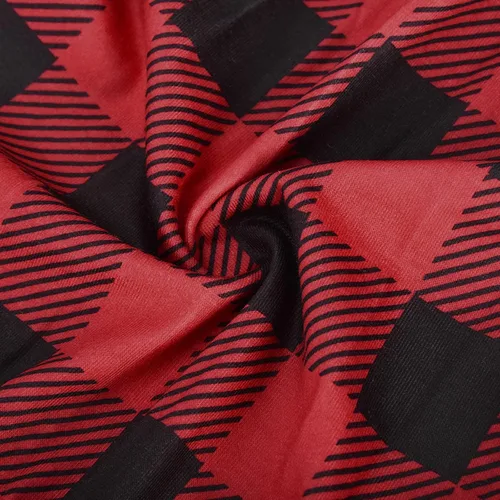 Vista 5 de JEGULV Pijamas de Navidad a juego para la familia, pijamas clásicas de Navidad de búfalo rojo a cuadros, pijamas de manga larga para el hogar