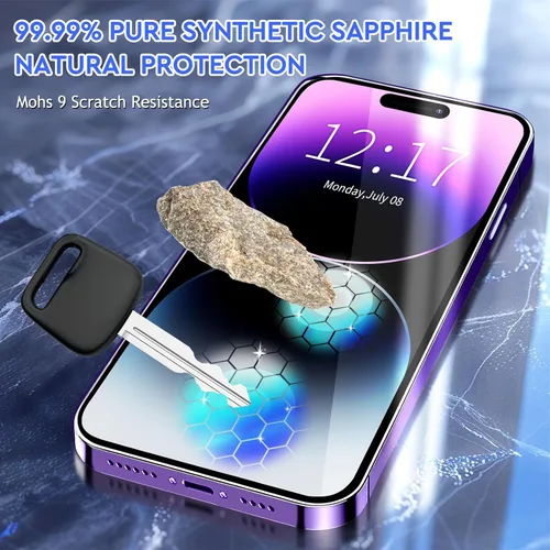 Vista 3 de Protector de pantalla de zafiro para iPhone 16 de 6.1 pulgadas (antiespía) Mohs 9 dureza protección de grado militar, antiarañazos, sin burbujas