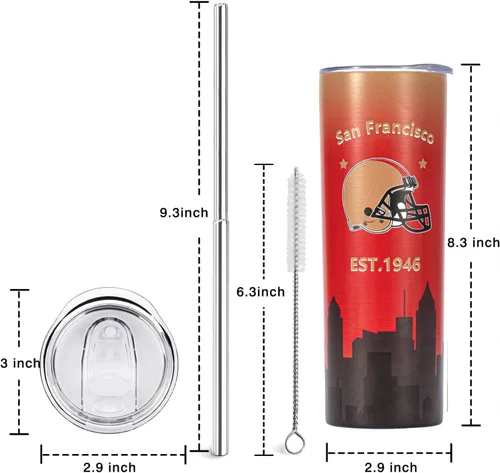 Vista 2 de Vasos delgados de San Francisco de 20 onzas con tapa y pajitas, taza de café de viaje, acero inoxidable, aislados, colección clásica, regalos