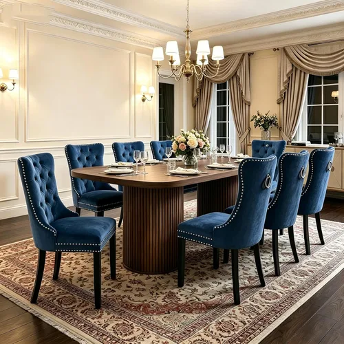 Vista 26 de Mesa de comedor extra larga de 78.7 pulgadas para 6-10 personas, mesa de cocina moderna con bases estriadas, mesa de comedor rectangular de granja
