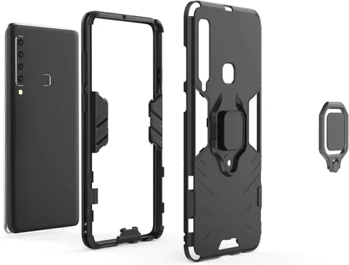 Vista 5 de Compatible con Samsung Galaxy A9 (2018), Galaxy A9 Star Pro, Galaxy A9s, funda de metal con agarre de anillo a prueba de golpes, parachoques duro