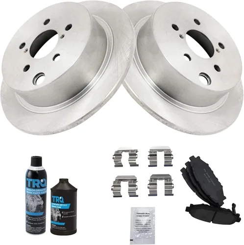 Vista 2 de TRQ Kit de pastillas de freno trasero y rotor, kit químico de freno, pastillas de freno Rotor de freno de cerámica compatible con Subaru Crosstrek
