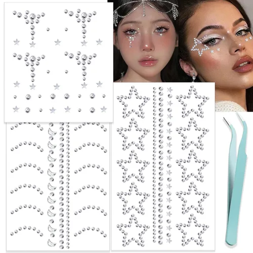 Vista 16 de NOOEPC Gemas faciales para el cabello, joyas autoadhesivas para la cara, joyas de ojos, diamantes de imitación para la cara, gemas para el rostro