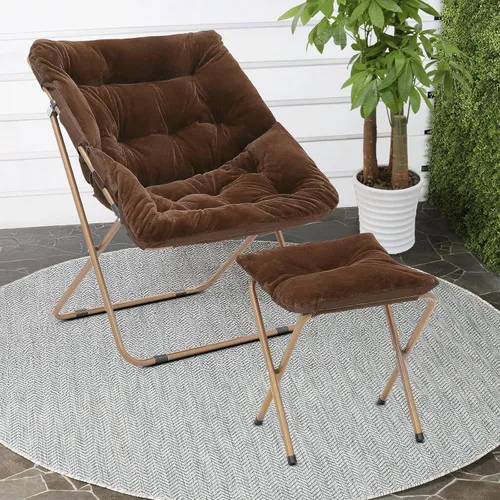 Vista 4 de Cómoda silla con platillo, silla de sala de estar, silla plegable acolchada suave de piel sintética, cómoda silla cuadrada de luna para sala