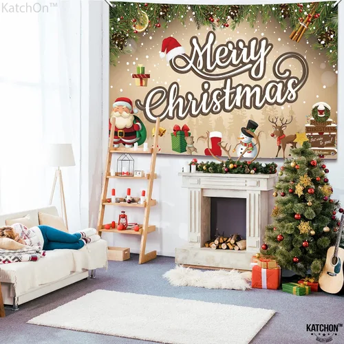 Vista 5 de KatchOn, Cartel de Feliz Navidad extra grande – 72 x 44 pulgadas Fondo de Feliz Navidad para decoraciones de Navidad Cartel de pared de Navidad