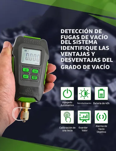 Vista 4 de Medidor Digital de Vacío en Micrones 1/4" SAE, Probador de Presión Digital HVAC, Alarma de Aviso, Compensación de Temperatura, Pantalla LCD, 4