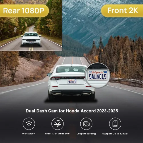 Vista 2 de Fitcamx Cámara de tablero delantera 2K+trasera 1080P adecuada para Honda Accord 2023 2024 2025 Hybrid Sport LX EX Touring EX-L (Gen11), aspecto OEM