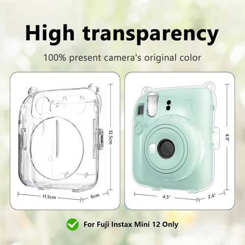 Vista 2 de Funda rígida transparente mejorada con adhesivo de bricolaje para cámara instantánea Fujifilm Instax Mini 12, funda transparente Instax Mini 12
